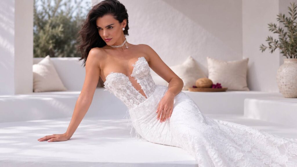 Schulterfreies Brautkleid: Für Wen Passt Der Look Ohne Träger? 2 Braut Mit Trägerlosem Hochzeitskleid